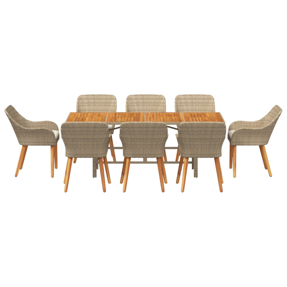 Produktbild för Trädgårdsmöbelset med kudde 9 pcs Beige konstrotting