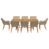 Produktbild för Trädgårdsmöbelset med kudde 9 pcs Beige konstrotting