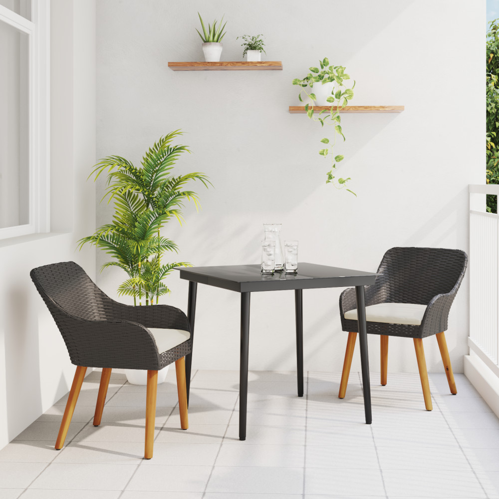 Produktbild för Trädgårdsmöbelset med kudde 3 pcs Svart konstrotting