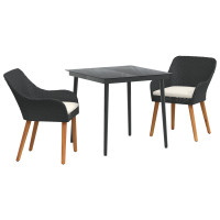 Produktbild för Trädgårdsmöbelset med kudde 3 pcs Svart konstrotting