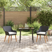 Produktbild för Trädgårdsmöbelset med kudde 3 pcs Svart konstrotting