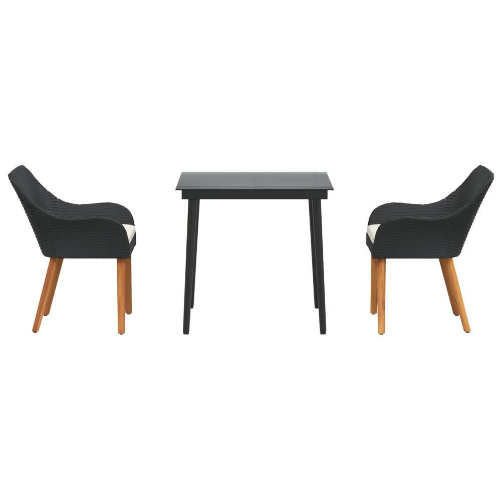 Produktbild för Trädgårdsmöbelset med kudde 3 pcs Svart konstrotting