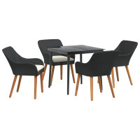 Produktbild för Trädgårdsmöbelset med kudde 5 pcs Svart konstrotting