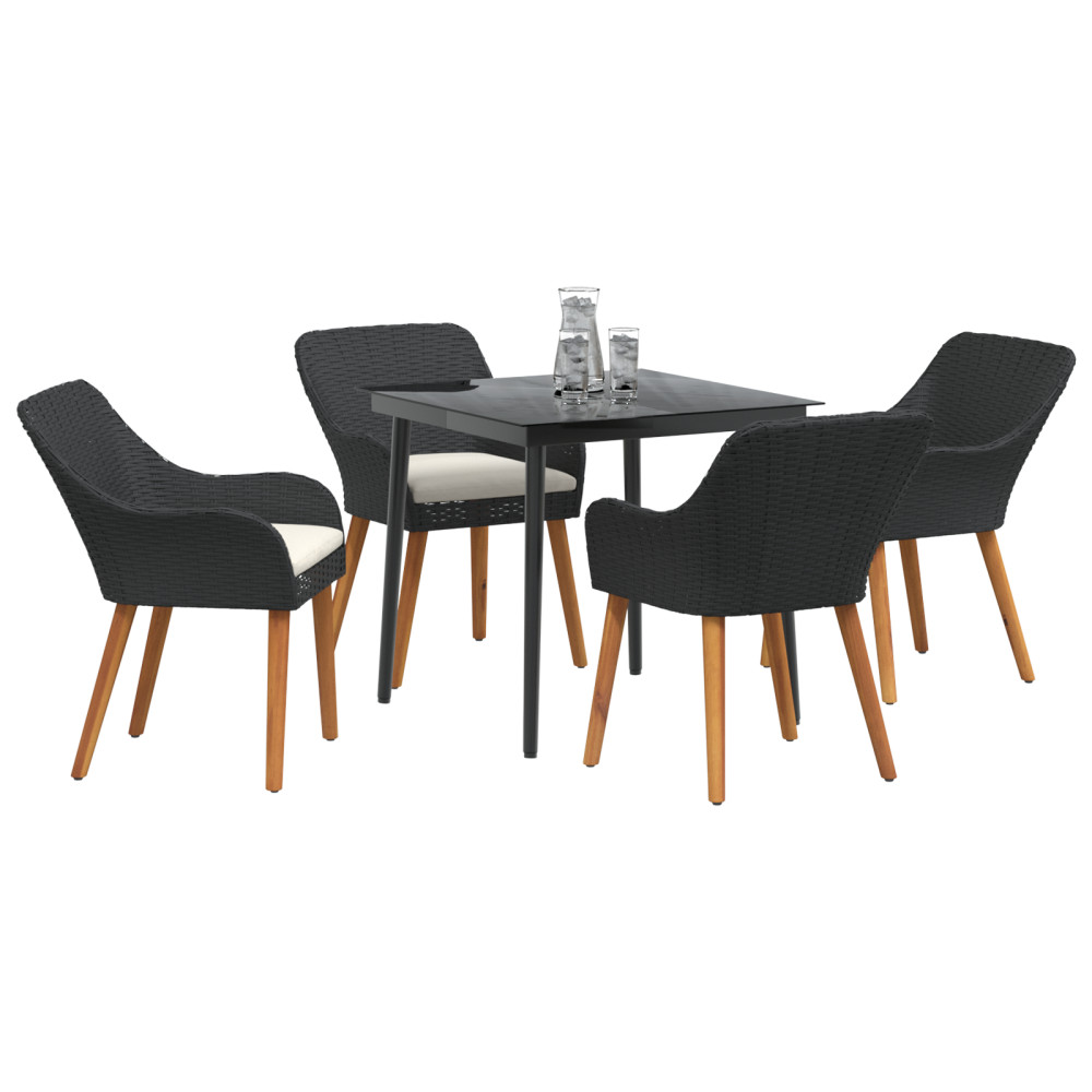 Produktbild för Trädgårdsmöbelset med kudde 5 pcs Svart konstrotting