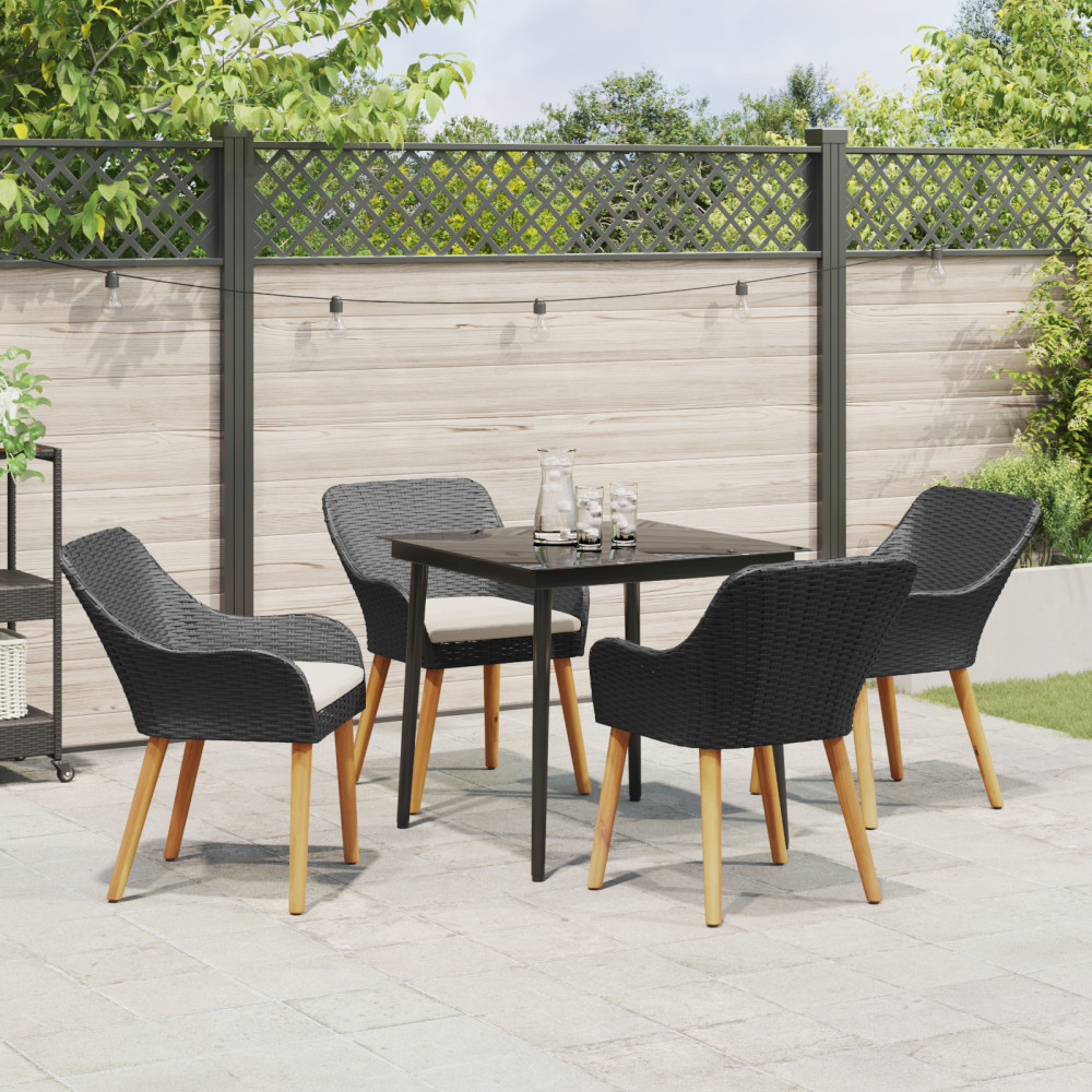 Produktbild för Trädgårdsmöbelset med kudde 5 pcs Svart konstrotting