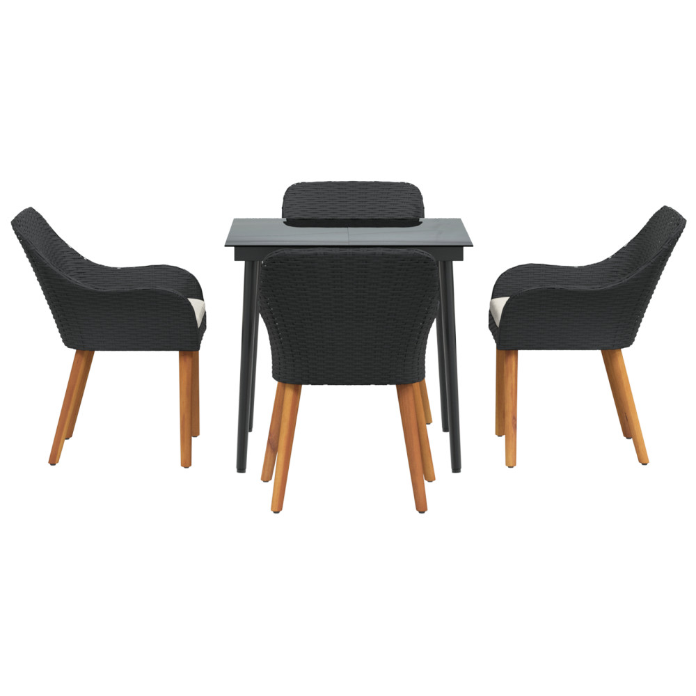 Produktbild för Trädgårdsmöbelset med kudde 5 pcs Svart konstrotting
