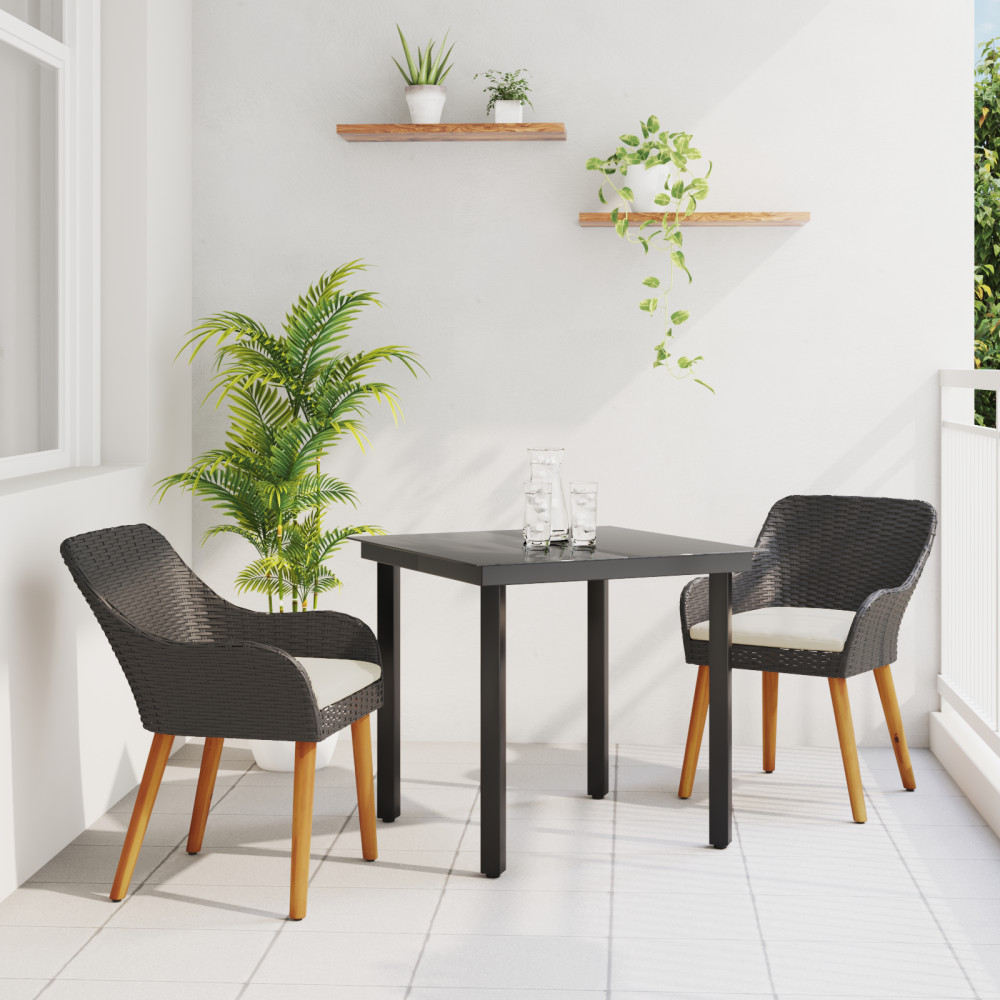 Produktbild för Trädgårdsmöbelset med kudde 3 pcs Svart konstrotting