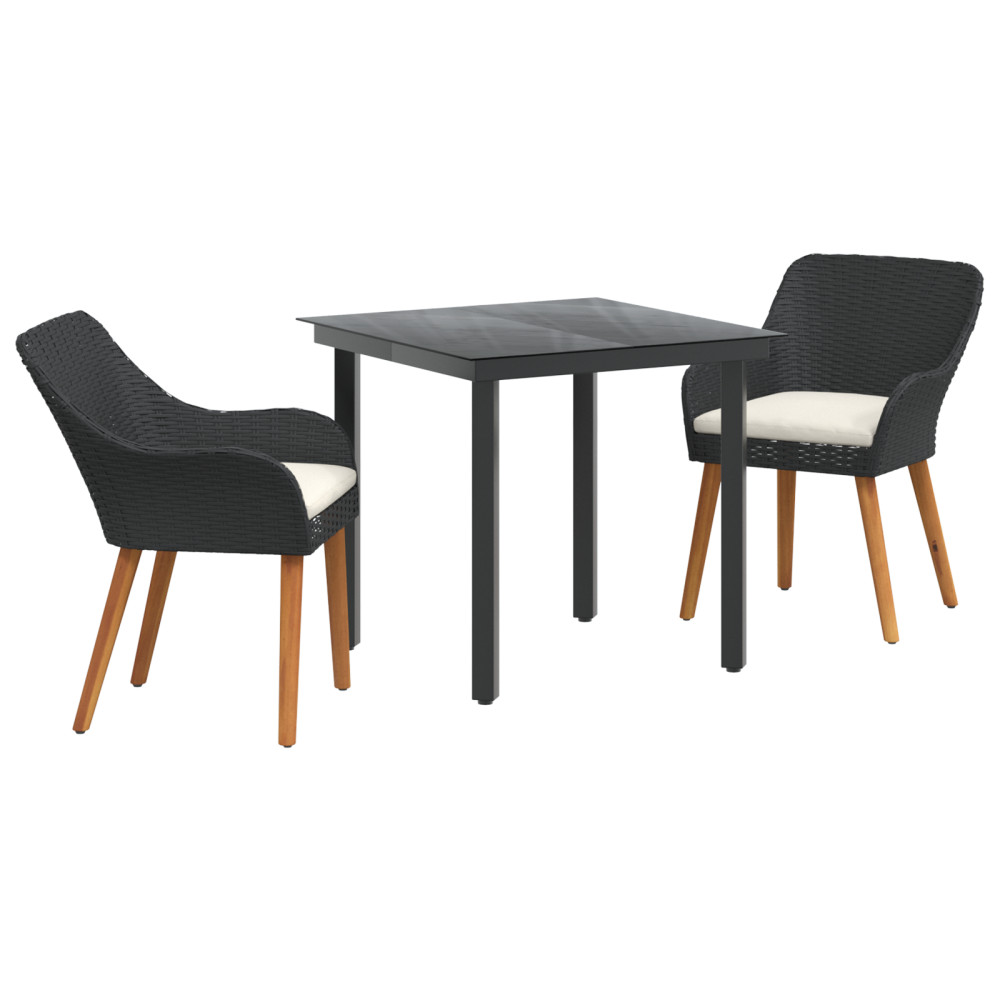 Produktbild för Trädgårdsmöbelset med kudde 3 pcs Svart konstrotting