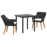 Produktbild för Trädgårdsmöbelset med kudde 3 pcs Svart konstrotting