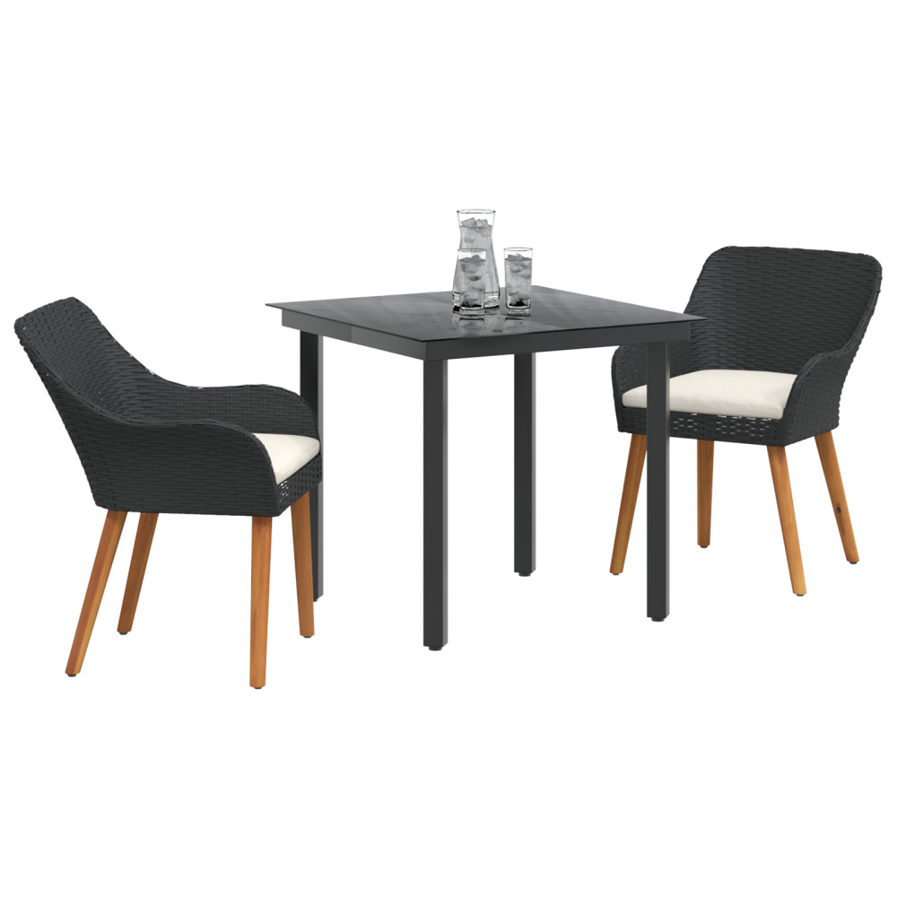 Produktbild för Trädgårdsmöbelset med kudde 3 pcs Svart konstrotting