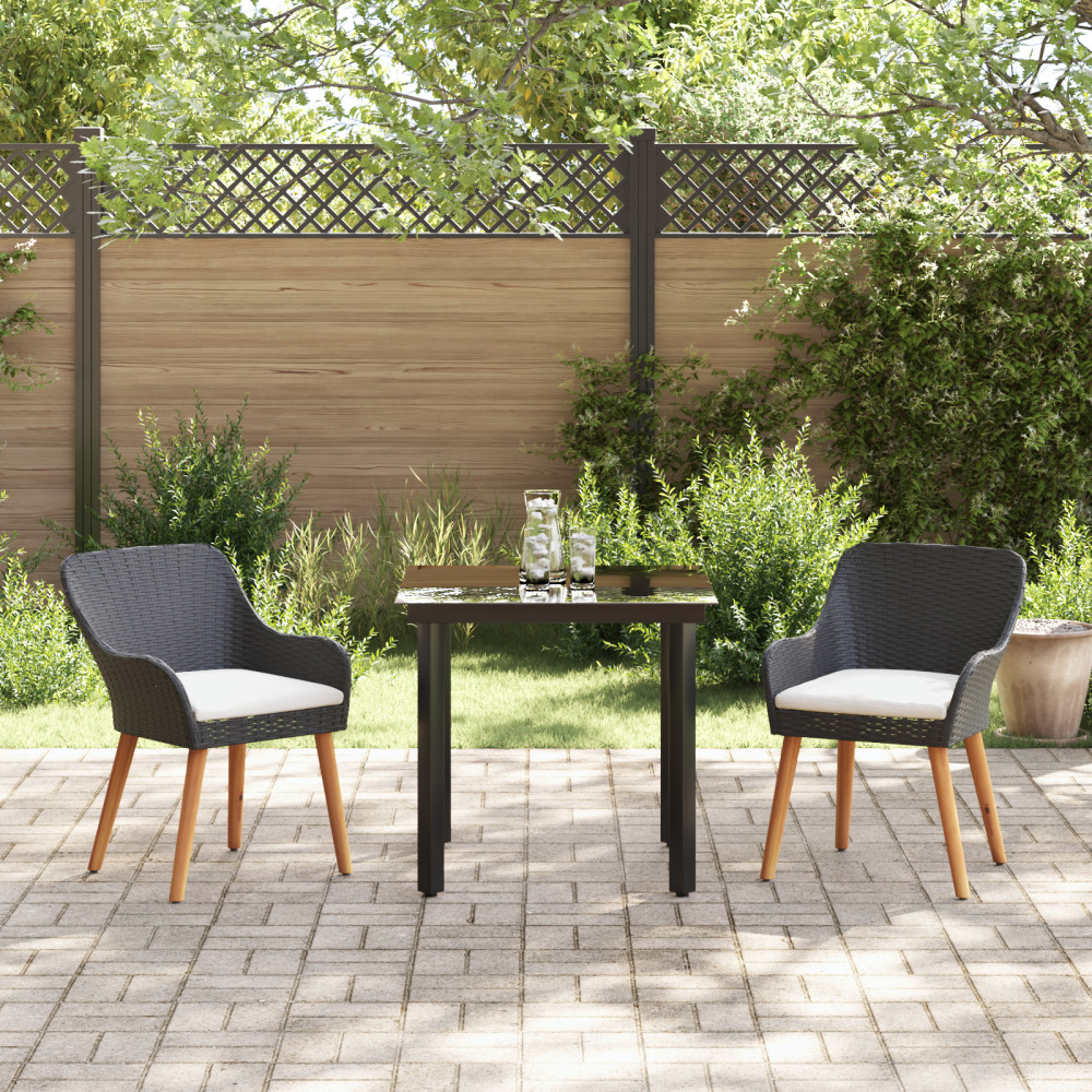 Produktbild för Trädgårdsmöbelset med kudde 3 pcs Svart konstrotting