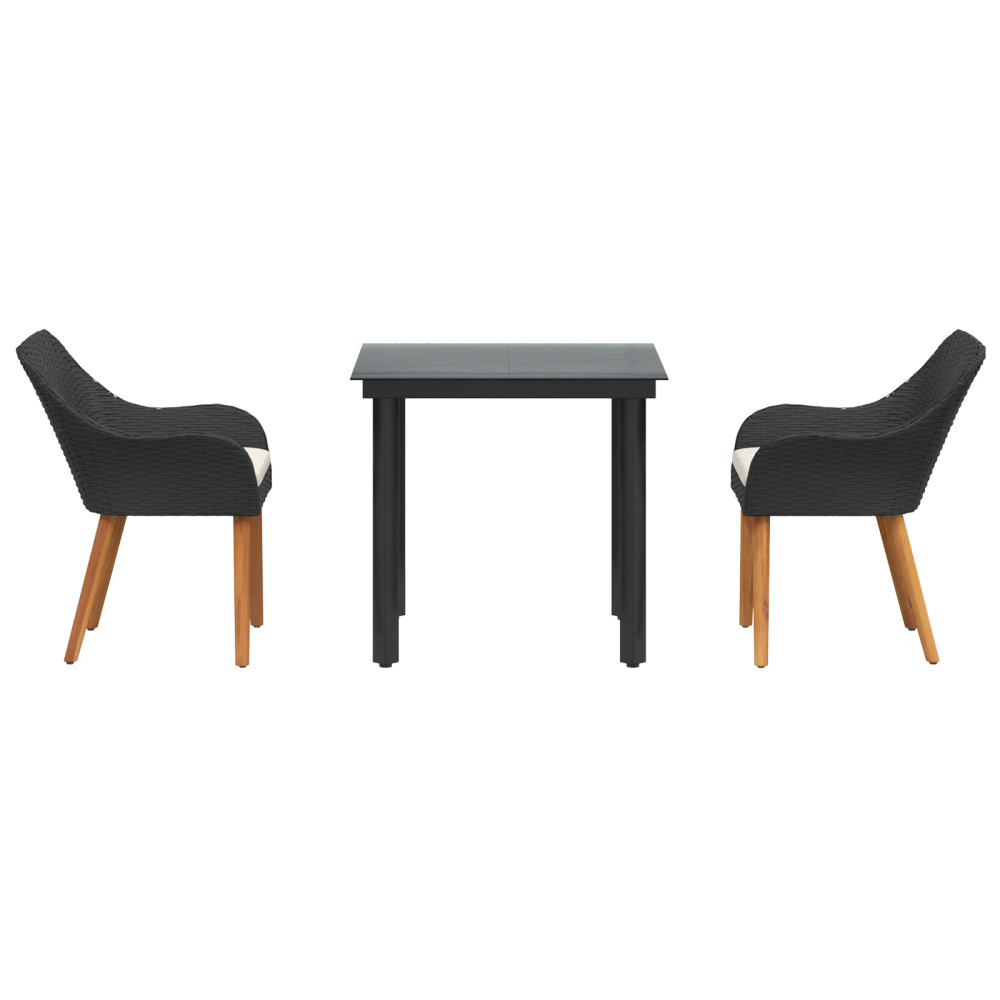 Produktbild för Trädgårdsmöbelset med kudde 3 pcs Svart konstrotting