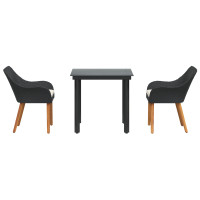 Produktbild för Trädgårdsmöbelset med kudde 3 pcs Svart konstrotting