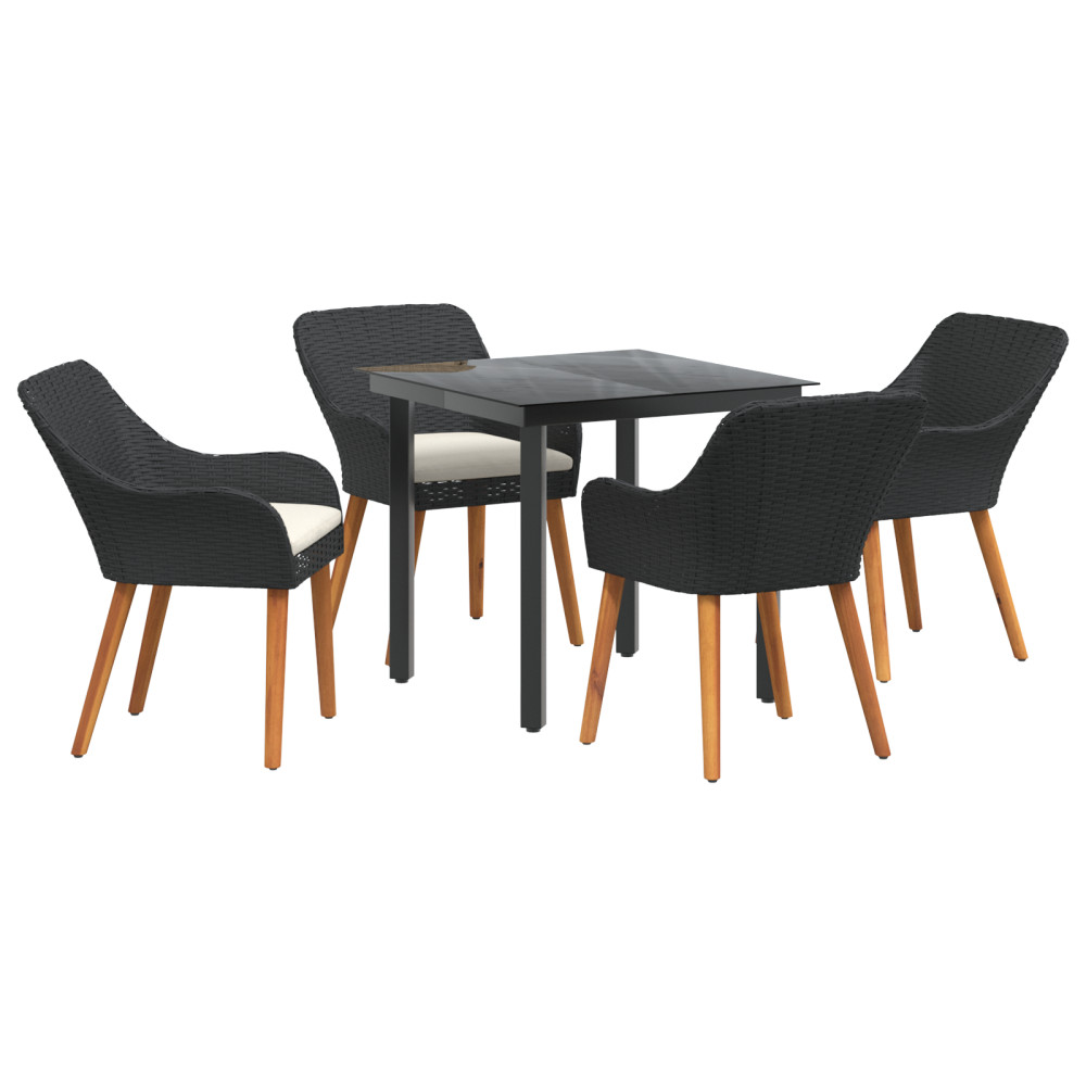 Produktbild för Trädgårdsmöbelset med kudde 5 pcs Svart konstrotting