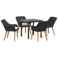 Produktbild för Trädgårdsmöbelset med kudde 5 pcs Svart konstrotting