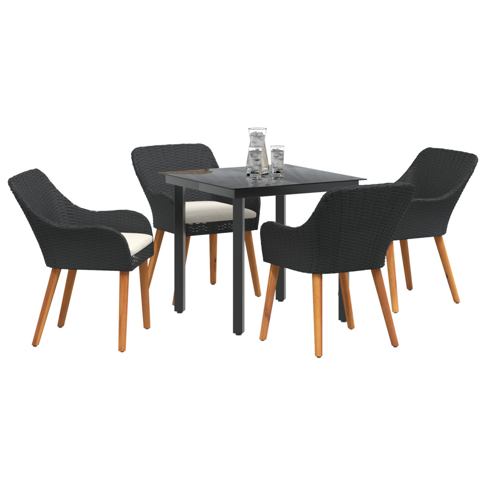 Produktbild för Trädgårdsmöbelset med kudde 5 pcs Svart konstrotting