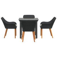 Produktbild för Trädgårdsmöbelset med kudde 5 pcs Svart konstrotting