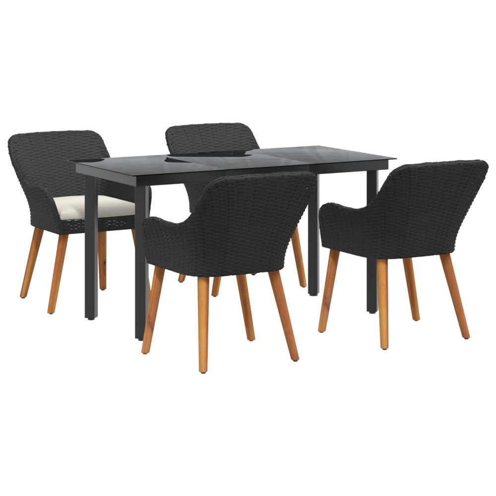 Produktbild för Trädgårdsmöbelset med kudde 5 pcs Svart konstrotting