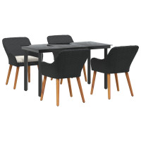 Produktbild för Trädgårdsmöbelset med kudde 5 pcs Svart konstrotting