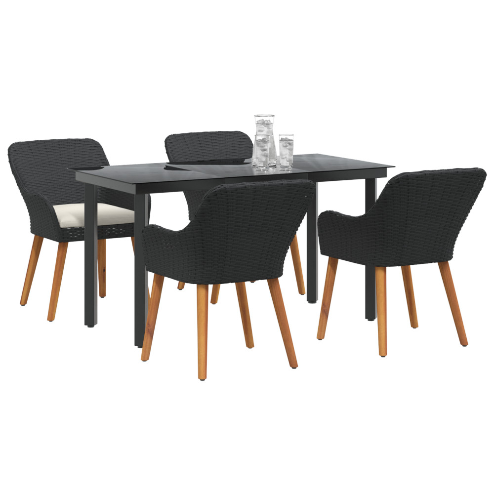 Produktbild för Trädgårdsmöbelset med kudde 5 pcs Svart konstrotting
