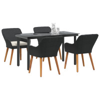 Produktbild för Trädgårdsmöbelset med kudde 5 pcs Svart konstrotting