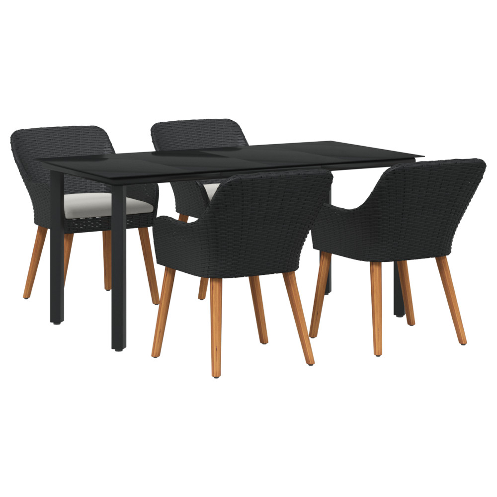 Produktbild för Trädgårdsmöbelset med kudde 5 pcs Svart konstrotting
