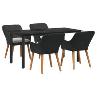 Produktbild för Trädgårdsmöbelset med kudde 5 pcs Svart konstrotting