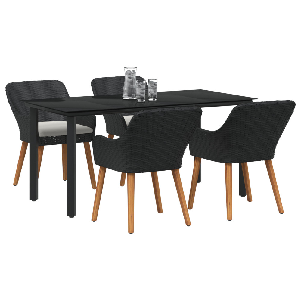 Produktbild för Trädgårdsmöbelset med kudde 5 pcs Svart konstrotting