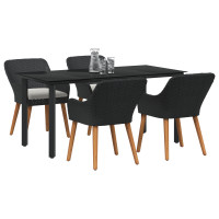 Produktbild för Trädgårdsmöbelset med kudde 5 pcs Svart konstrotting