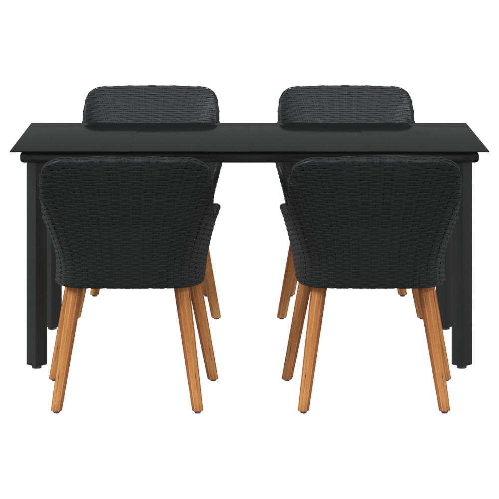 Produktbild för Trädgårdsmöbelset med kudde 5 pcs Svart konstrotting