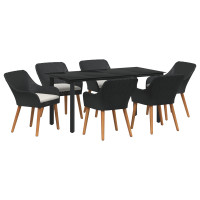Produktbild för Trädgårdsmöbelset med kudde 7 pcs Svart konstrotting
