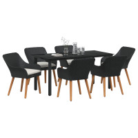 Produktbild för Trädgårdsmöbelset med kudde 7 pcs Svart konstrotting
