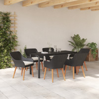 Produktbild för Trädgårdsmöbelset med kudde 7 pcs Svart konstrotting