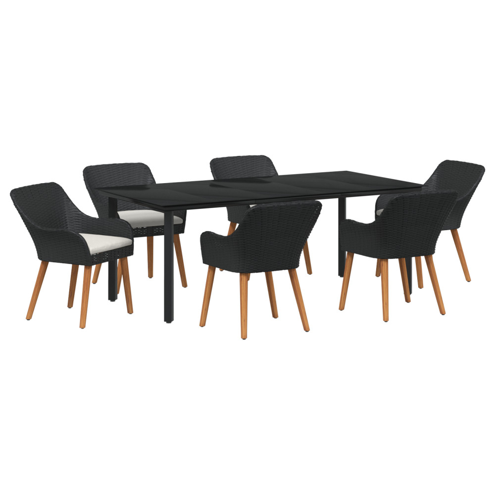 Produktbild för Trädgårdsmöbelset med kudde 7 pcs Svart konstrotting
