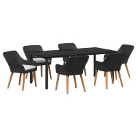 Produktbild för Trädgårdsmöbelset med kudde 7 pcs Svart konstrotting