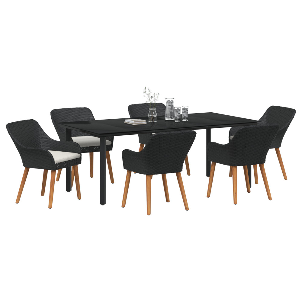 Produktbild för Trädgårdsmöbelset med kudde 7 pcs Svart konstrotting