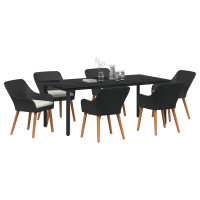 Produktbild för Trädgårdsmöbelset med kudde 7 pcs Svart konstrotting