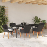 Produktbild för Trädgårdsmöbelset med kudde 7 pcs Svart konstrotting