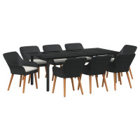 Produktbild för Trädgårdsmöbelset med kudde 9 pcs Svart konstrotting