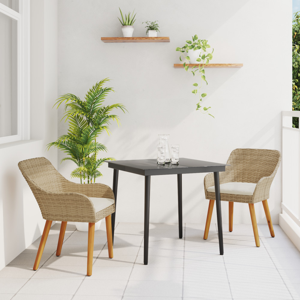 Produktbild för Trädgårdsmöbelset med kudde 3 pcs Beige konstrotting