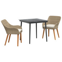 Produktbild för Trädgårdsmöbelset med kudde 3 pcs Beige konstrotting