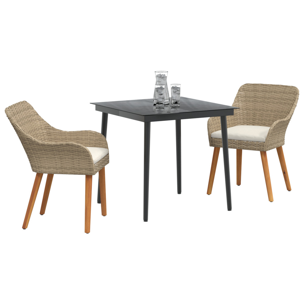 Produktbild för Trädgårdsmöbelset med kudde 3 pcs Beige konstrotting