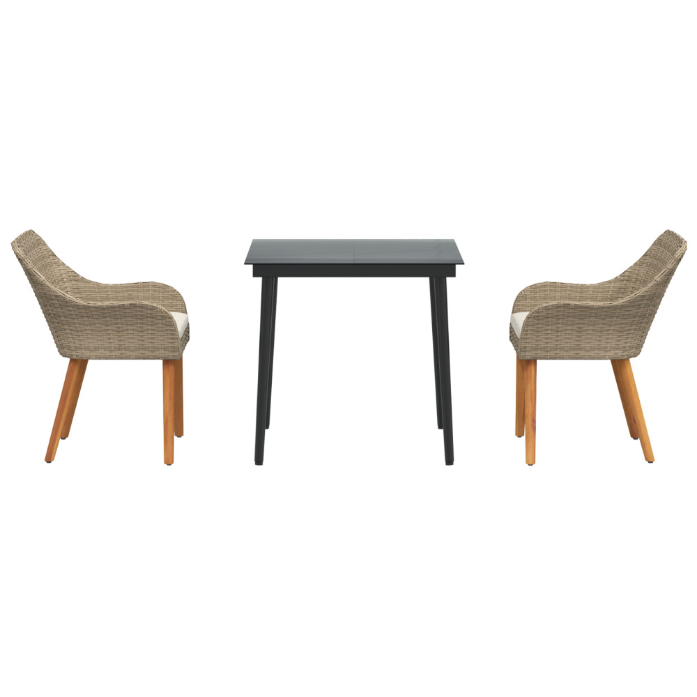 Produktbild för Trädgårdsmöbelset med kudde 3 pcs Beige konstrotting