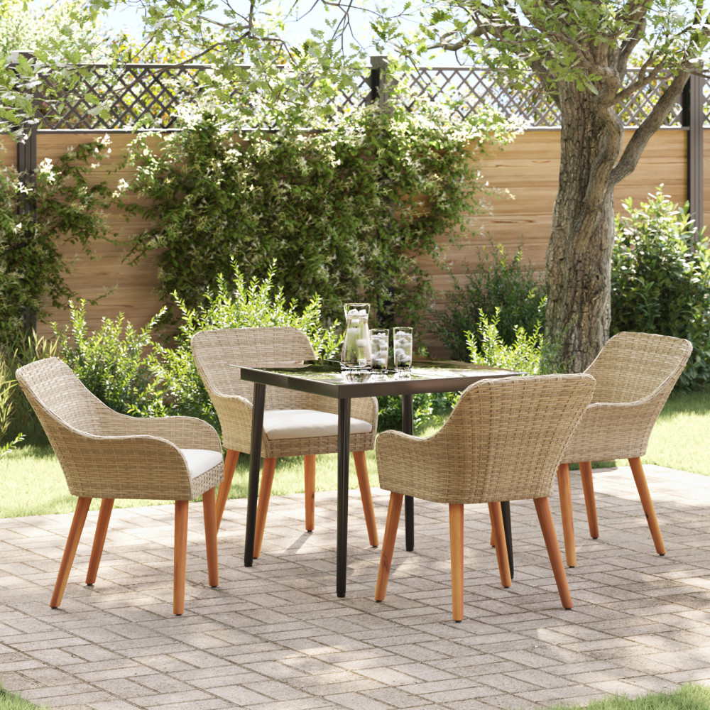 Produktbild för Trädgårdsmöbelset med kudde 5 pcs Beige konstrotting