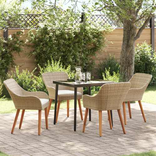 vidaXL Trädgårdsmöbelset med kudde 5 pcs Beige konstrotting