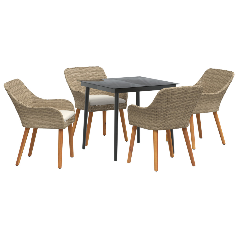 Produktbild för Trädgårdsmöbelset med kudde 5 pcs Beige konstrotting