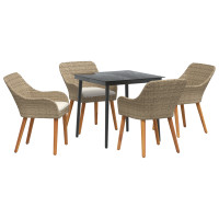 Produktbild för Trädgårdsmöbelset med kudde 5 pcs Beige konstrotting