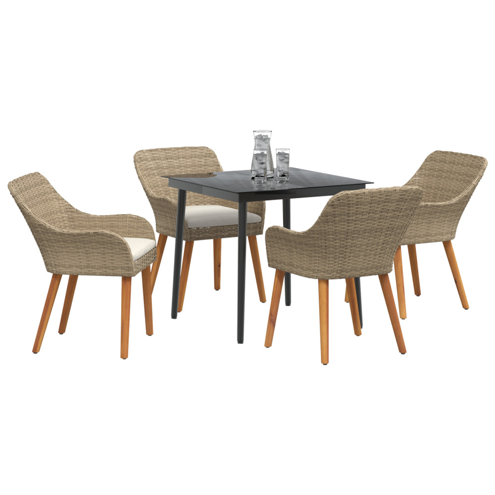 Produktbild för Trädgårdsmöbelset med kudde 5 pcs Beige konstrotting
