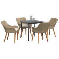 Produktbild för Trädgårdsmöbelset med kudde 5 pcs Beige konstrotting