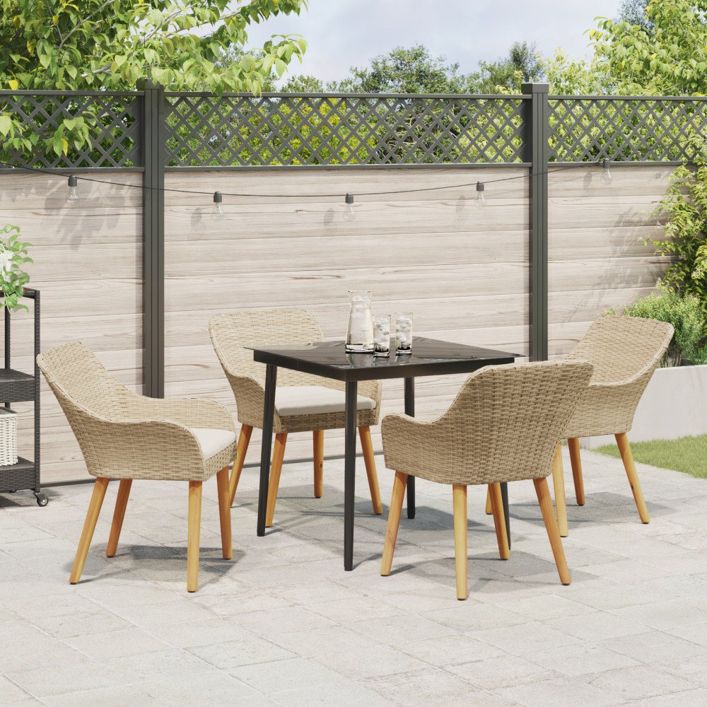 Produktbild för Trädgårdsmöbelset med kudde 5 pcs Beige konstrotting